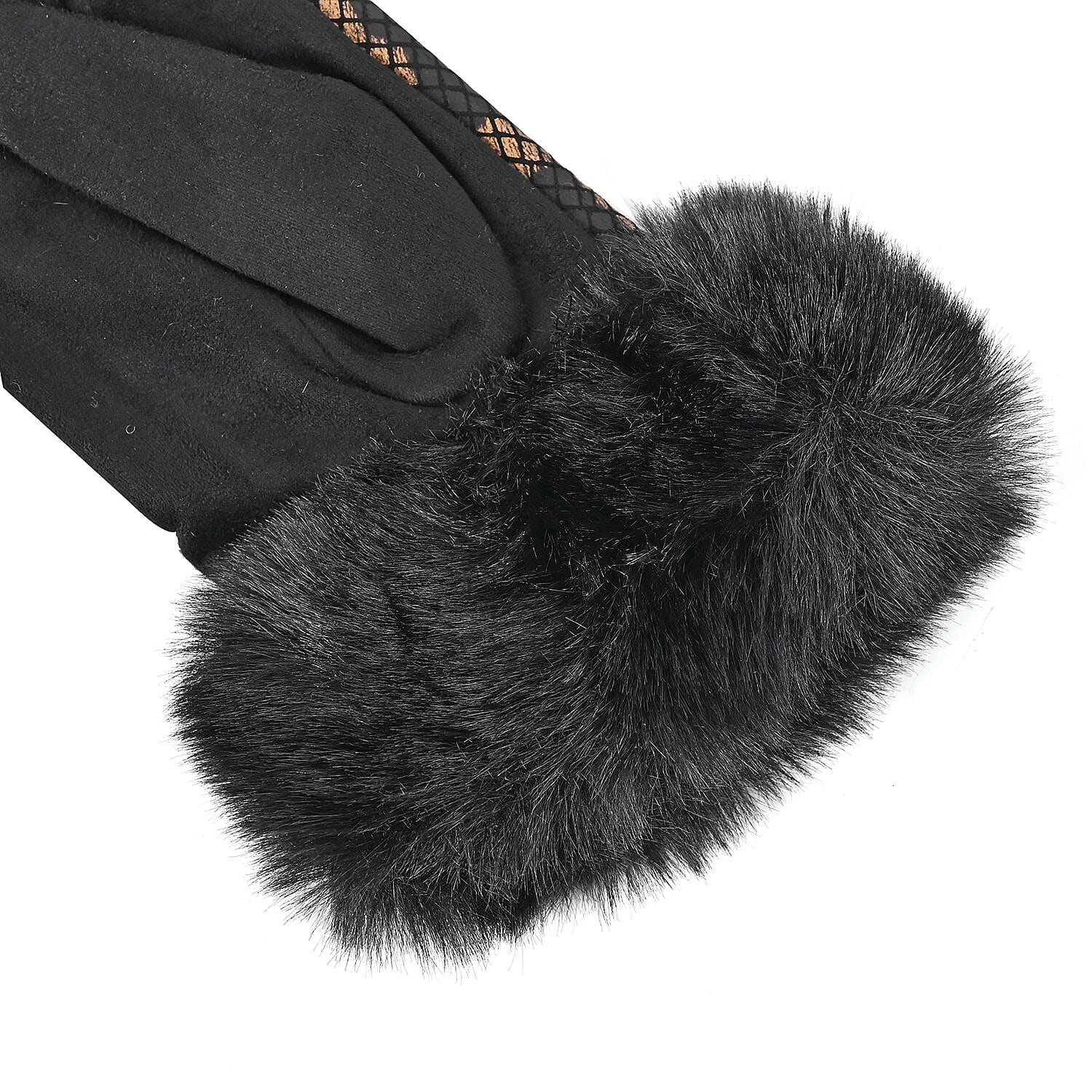 Snakeskin Pattern Gloves with Faux Fur Cuff 7592074 3