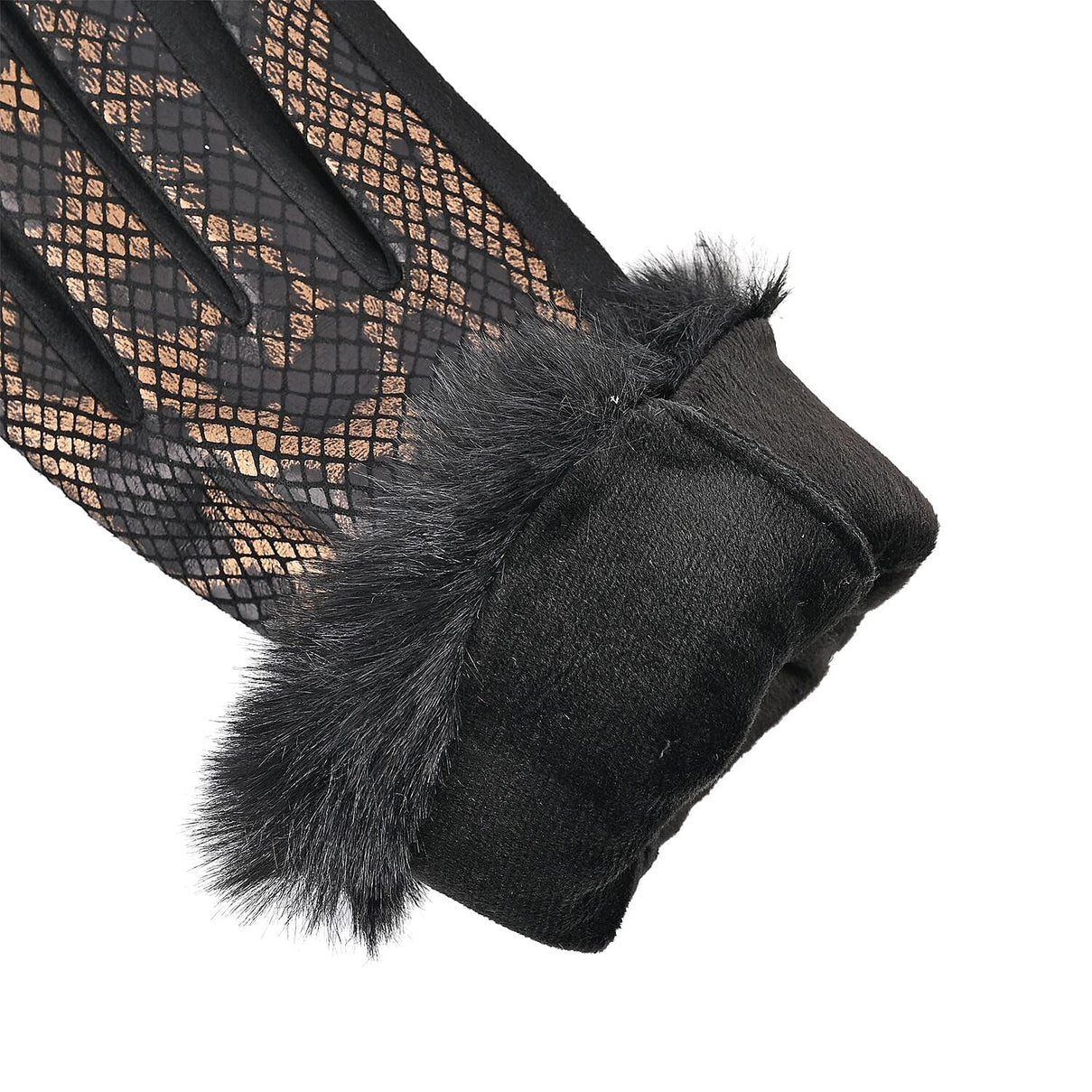 Snakeskin Pattern Gloves with Faux Fur Cuff 7592074 4