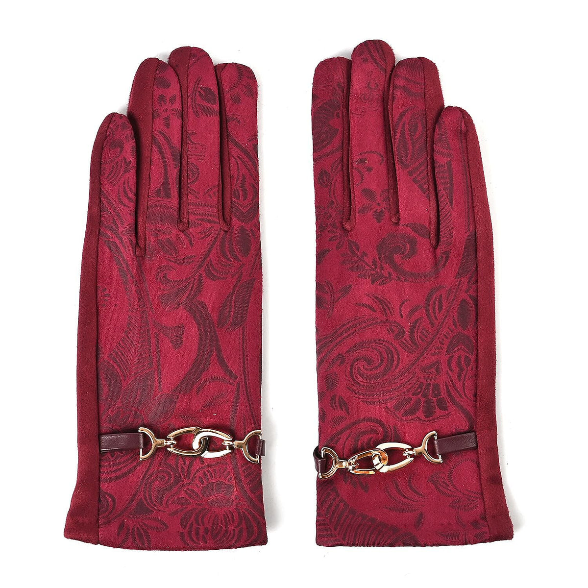 Closeout Deal - Printed Suede Screen Touch Winter Gloves - Maroon 7591973 0