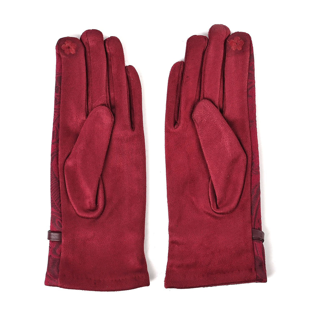 Closeout Deal - Printed Suede Screen Touch Winter Gloves - Maroon 7591973 1