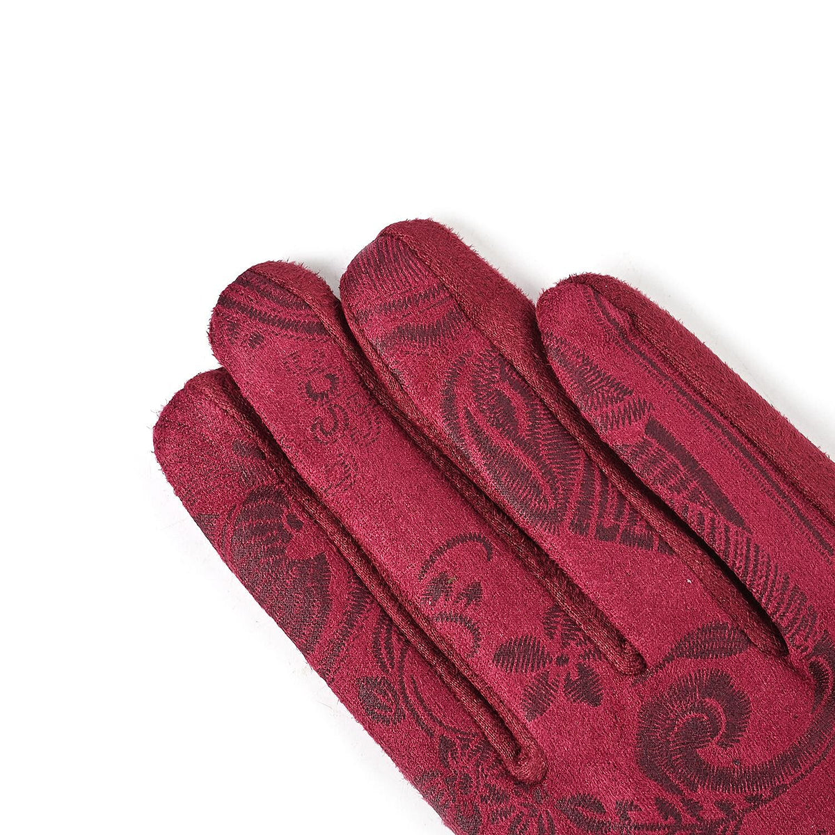 Closeout Deal - Printed Suede Screen Touch Winter Gloves - Maroon 7591973 2