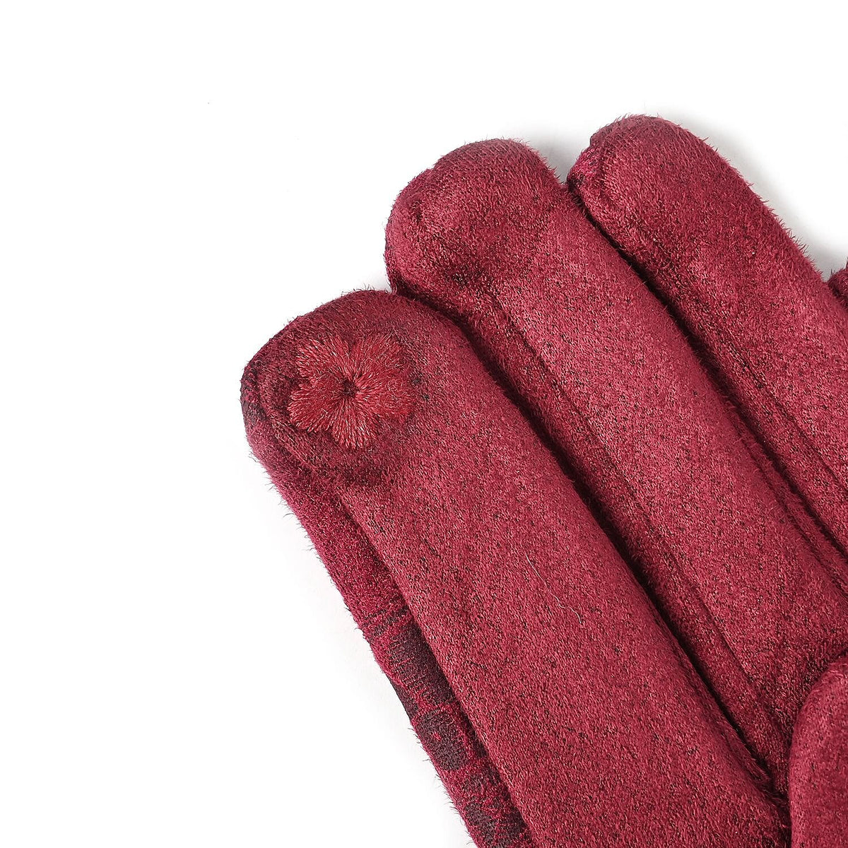Closeout Deal - Printed Suede Screen Touch Winter Gloves - Maroon 7591973 4