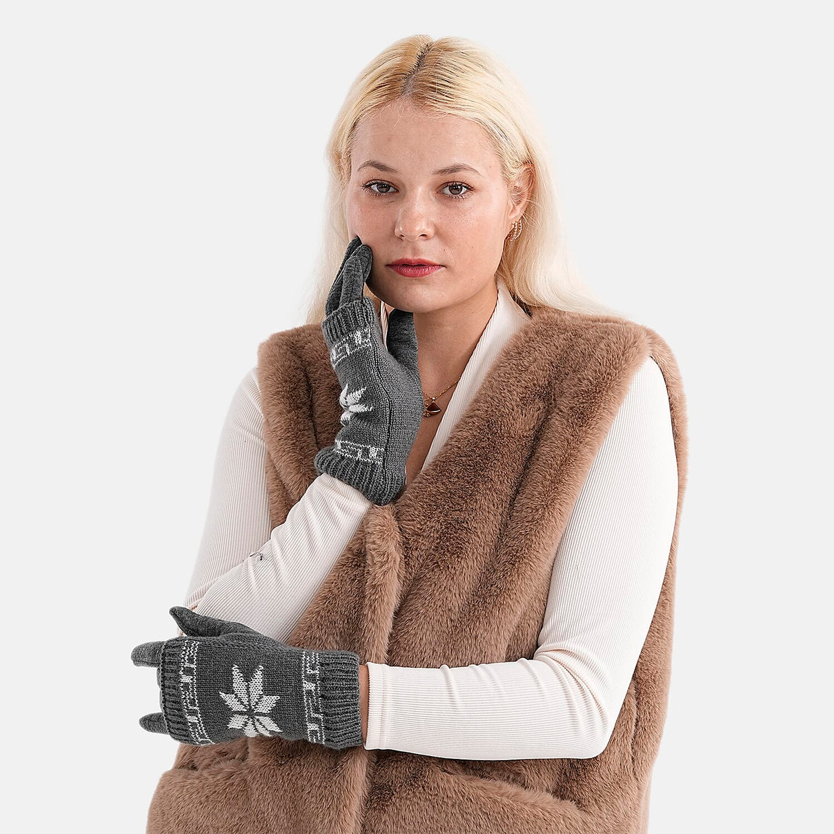 Two-in-One 5-finger Gloves and Fingerless Gloves - Grey 8206545 2