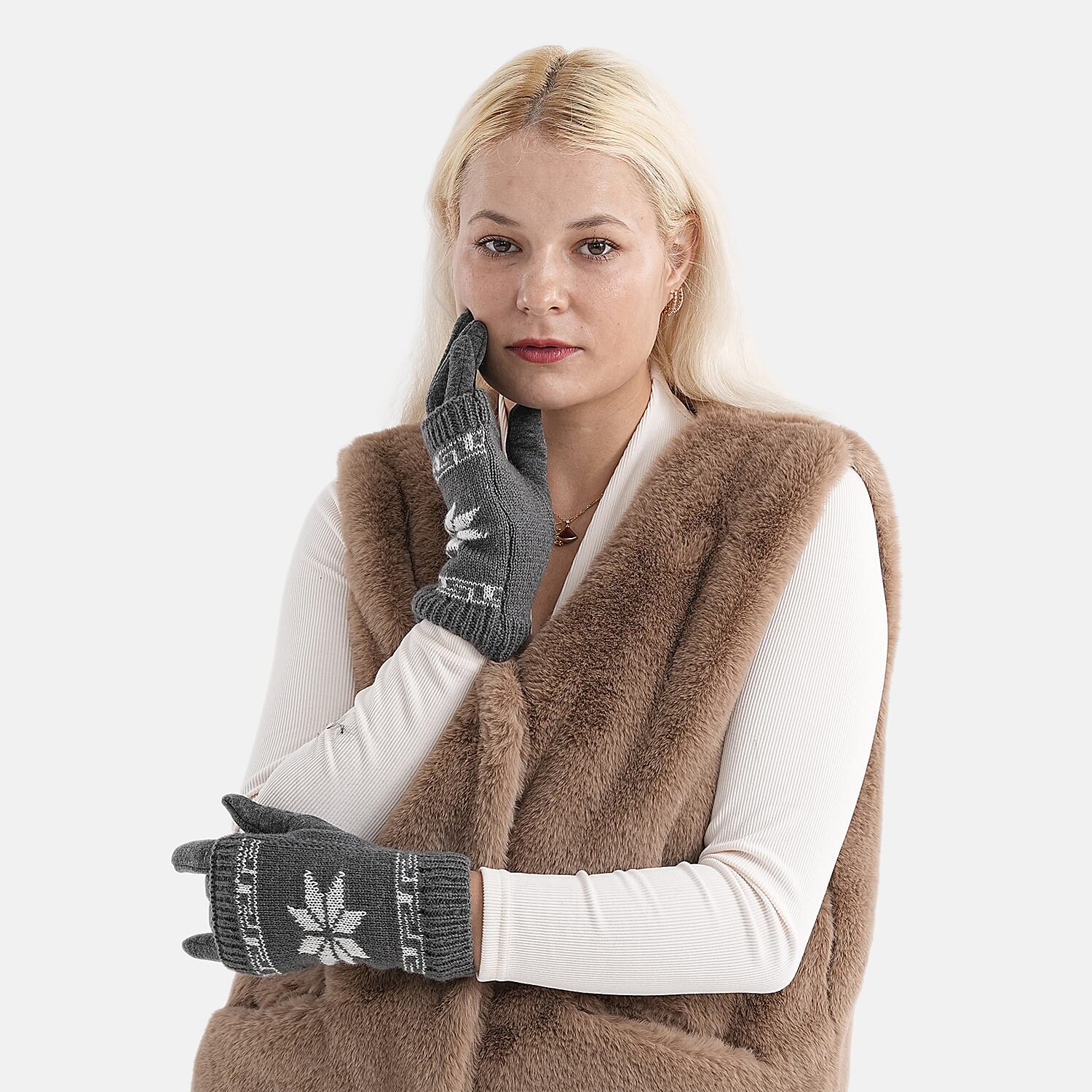 Two-in-One 5-finger Gloves and Fingerless Gloves - Grey 8206545 2