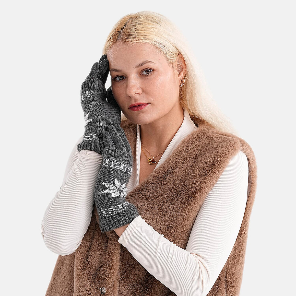 Two-in-One 5-finger Gloves and Fingerless Gloves - Grey 8206545 3