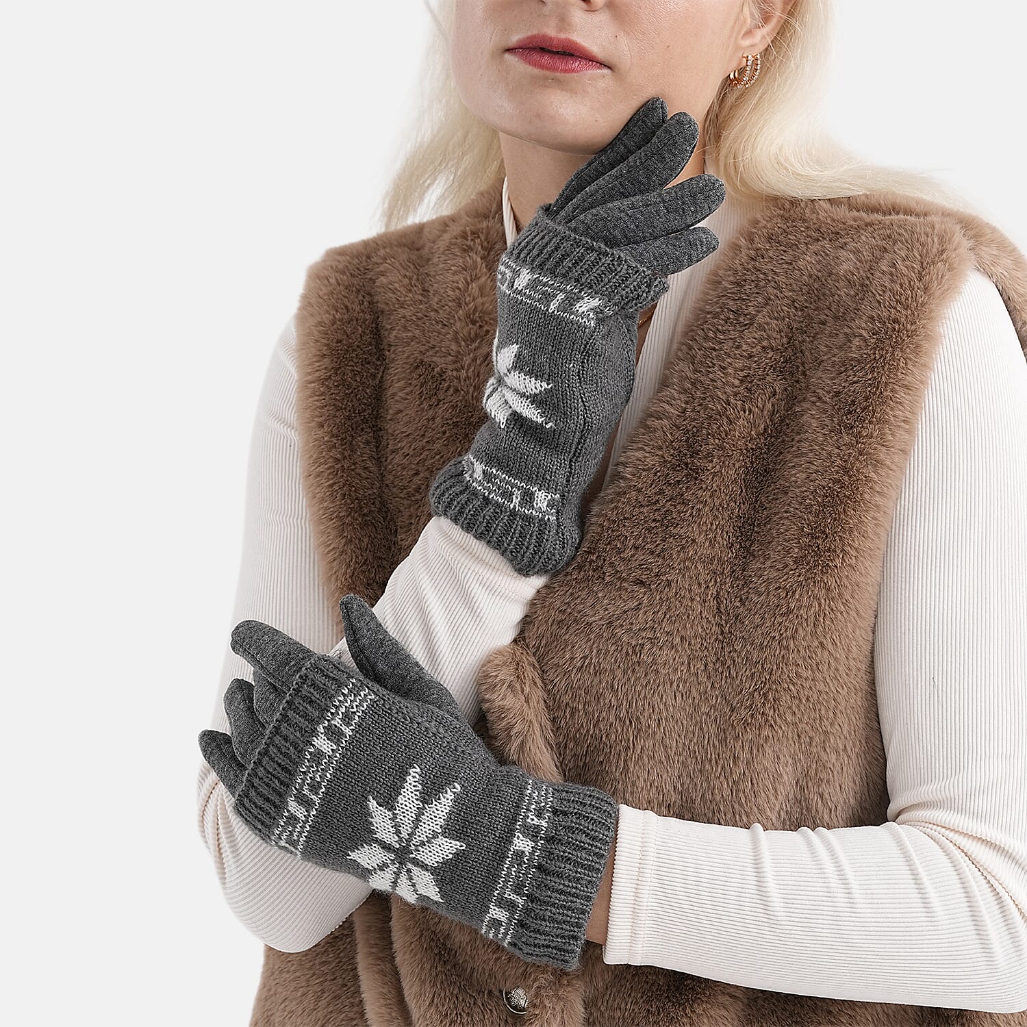 Two-in-One 5-finger Gloves and Fingerless Gloves - Grey 8206545 4