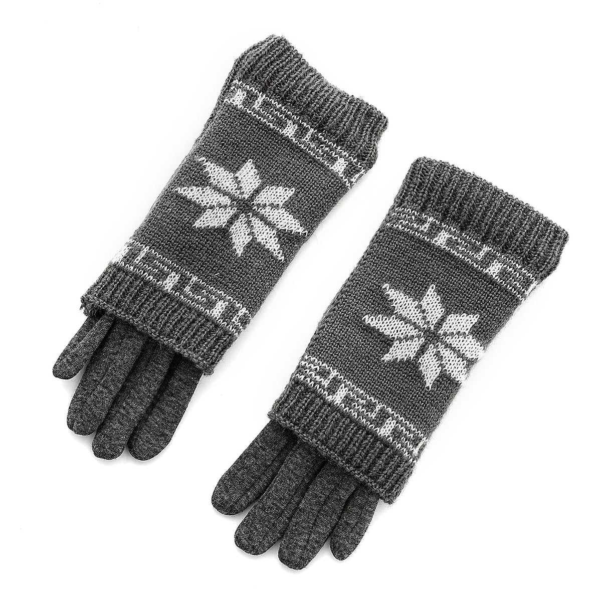 Two-in-One 5-finger Gloves and Fingerless Gloves - Grey 8206545 5