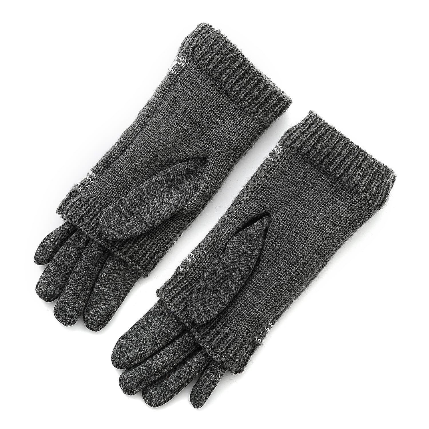 Two-in-One 5-finger Gloves and Fingerless Gloves - Grey 8206545 6
