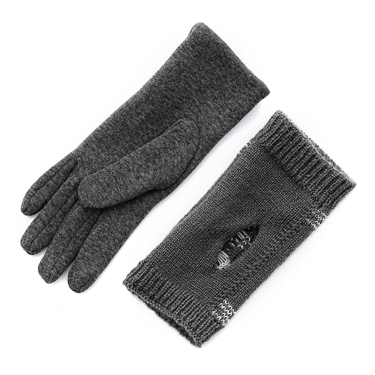 Two-in-One 5-finger Gloves and Fingerless Gloves - Grey 8206545 7