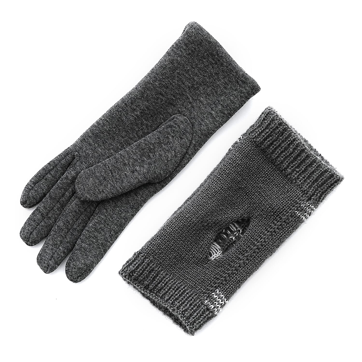 Two-in-One 5-finger Gloves and Fingerless Gloves - Grey 8206545 7