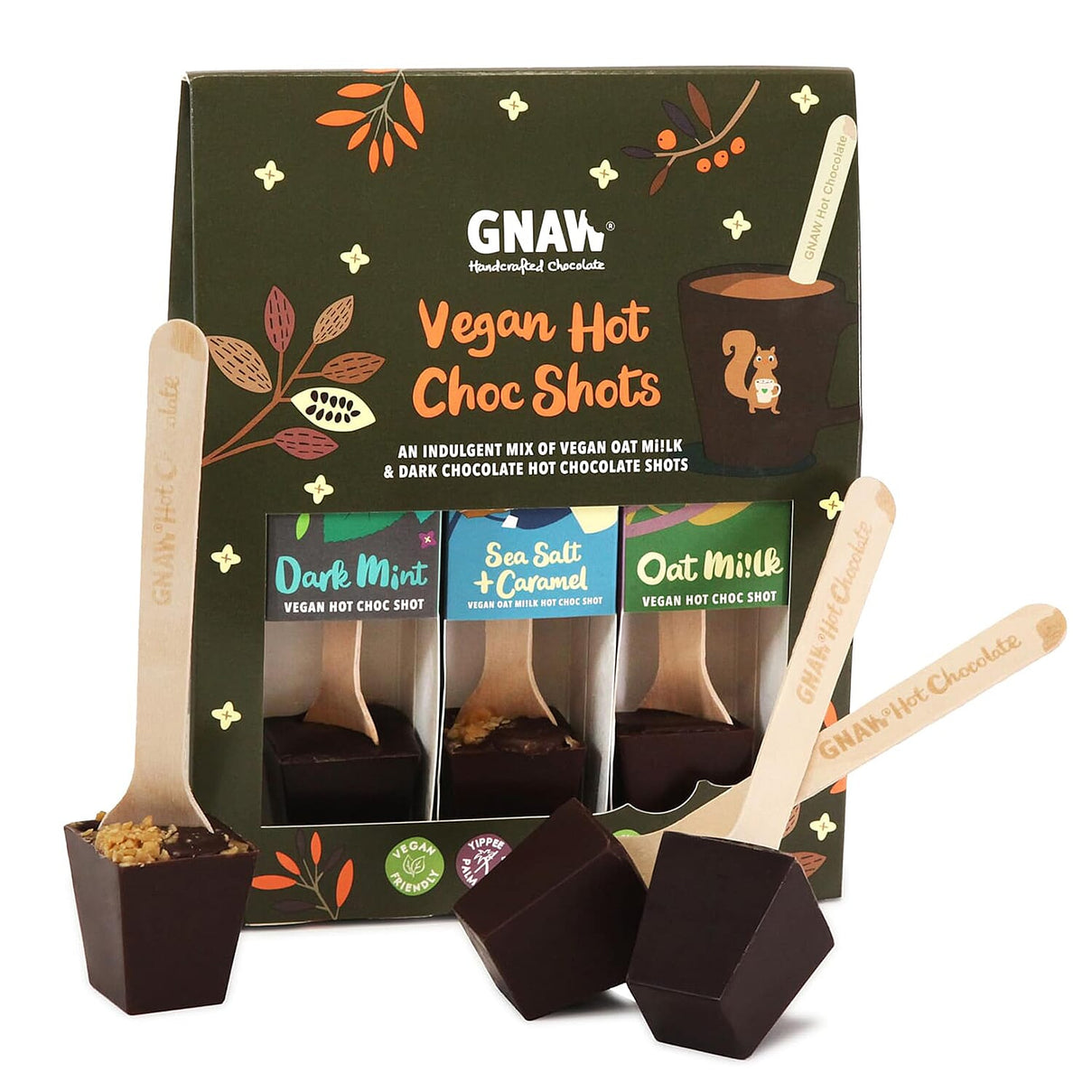Gnaw Vegan Hot Chocolate Shots Gift Set (Dark Mint, Sea Salt and Caramel, and Oat Milk) 7996671 0