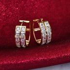 9K Yellow Gold Simulated Diamond Double Row Huggie Earrings (with Clasp)