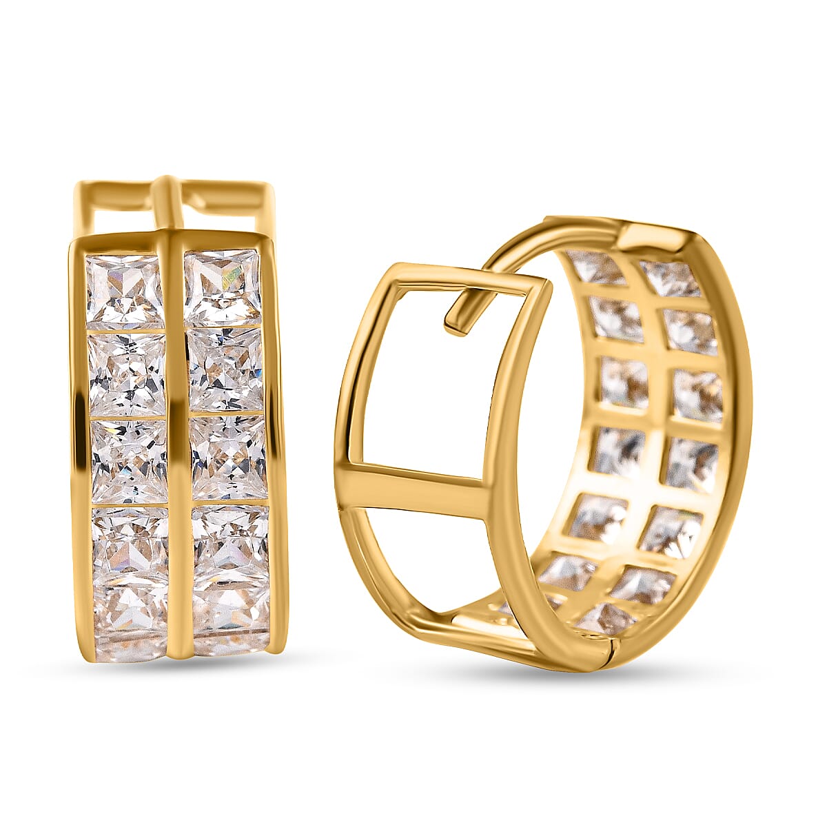 Gold Cubic Zirconia Double Row Design Huggie Earrings in 9K Yellow 6883474 3