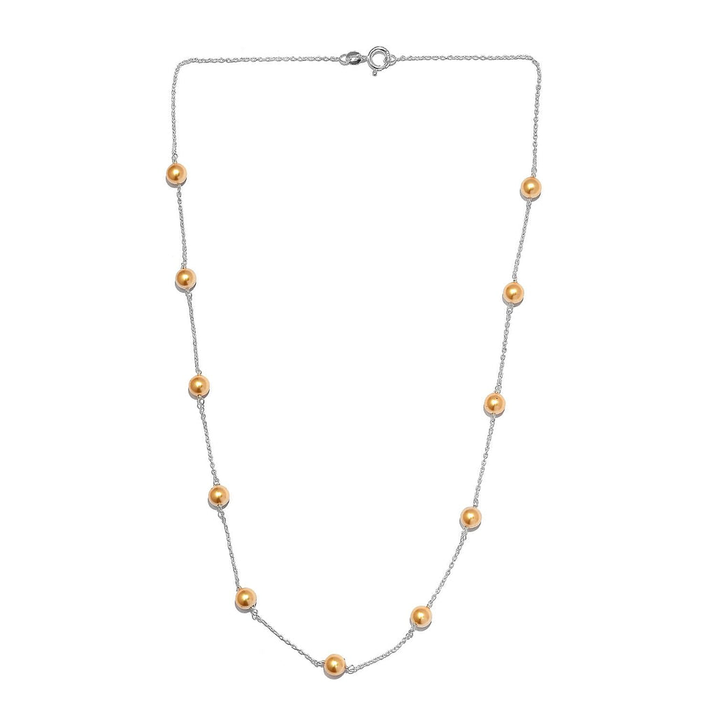 Gold Pearl Crystal Necklace (Size - 20) with Spring Ring Clasp in Sterling Silver