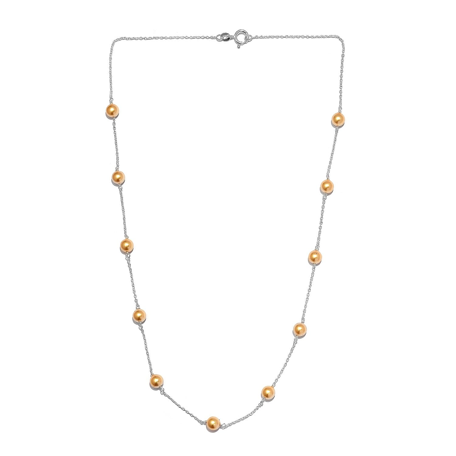 Gold Pearl Crystal Necklace (Size - 20) With Spring Ring Clasp in Sterling Silver 7262173 0
