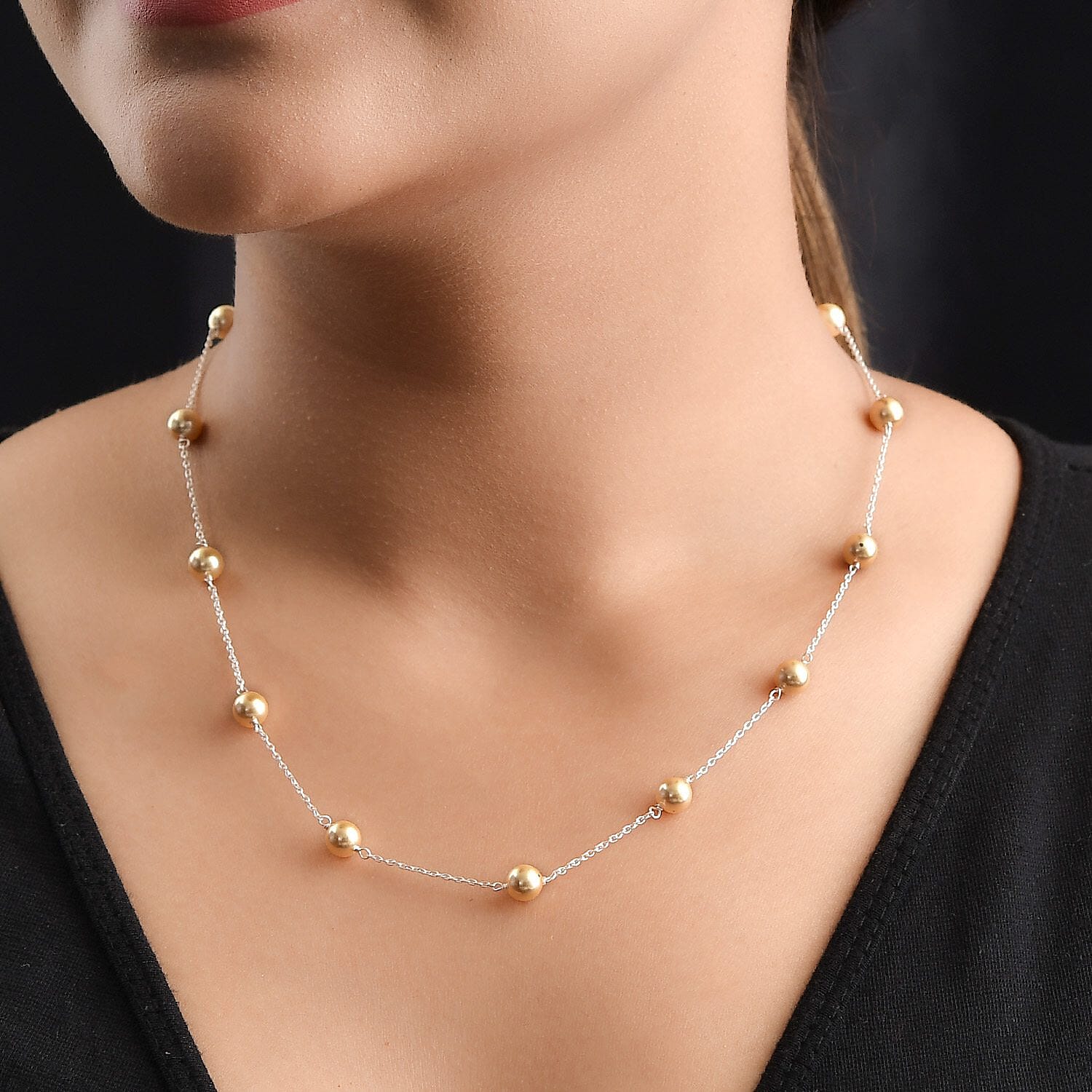 Gold Pearl Crystal Necklace (Size - 20) With Spring Ring Clasp in Sterling Silver 7262173 2