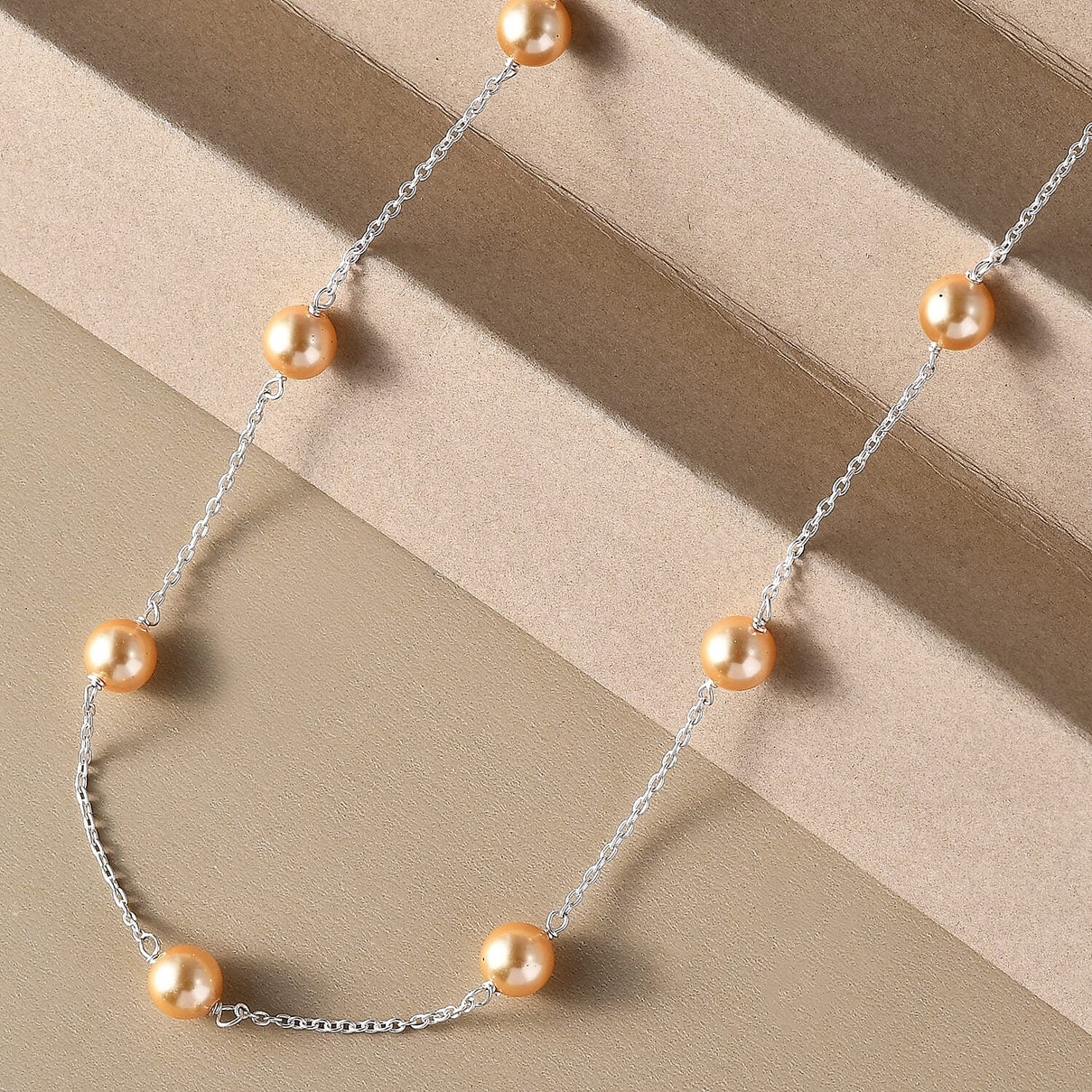 Gold Pearl Crystal Necklace (Size - 20) With Spring Ring Clasp in Sterling Silver 7262173 3