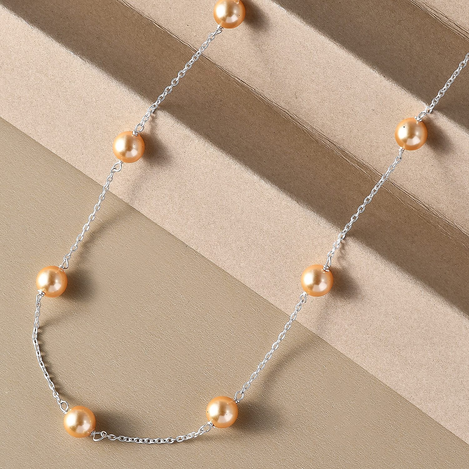 Gold Pearl Crystal Necklace (Size - 20) With Spring Ring Clasp in Sterling Silver 7262173 3