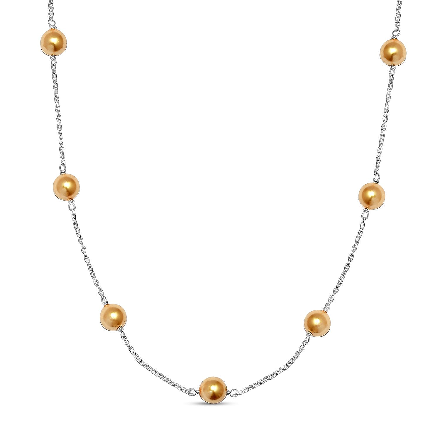 Gold Pearl Crystal Necklace (Size - 20) With Spring Ring Clasp in Sterling Silver 7262173 4