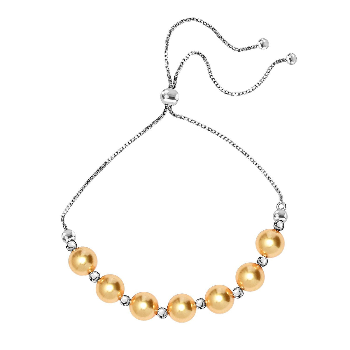 Gold Pearl Finest Austrian Crystal Beads Adjustable Bracelet (Size - 7.5) in Platinum Overlay Sterling Silver 7658018 0