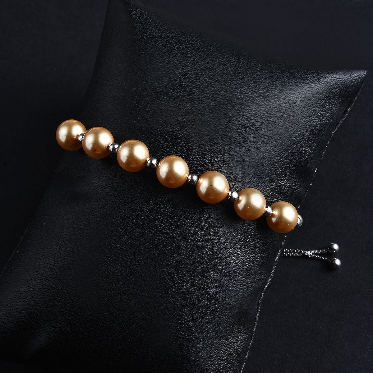 Gold Pearl Finest Austrian Crystal Beads Adjustable Bracelet (Size - 7.5) in Platinum Overlay Sterling Silver 7658018 1