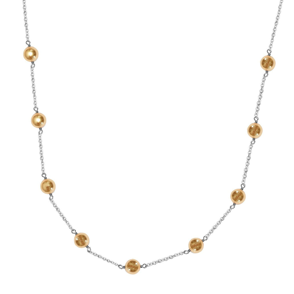 Gold Pearl Finest Austrian Crystal Necklace (Size - 20) in Platinum Overlay Sterling Silver
