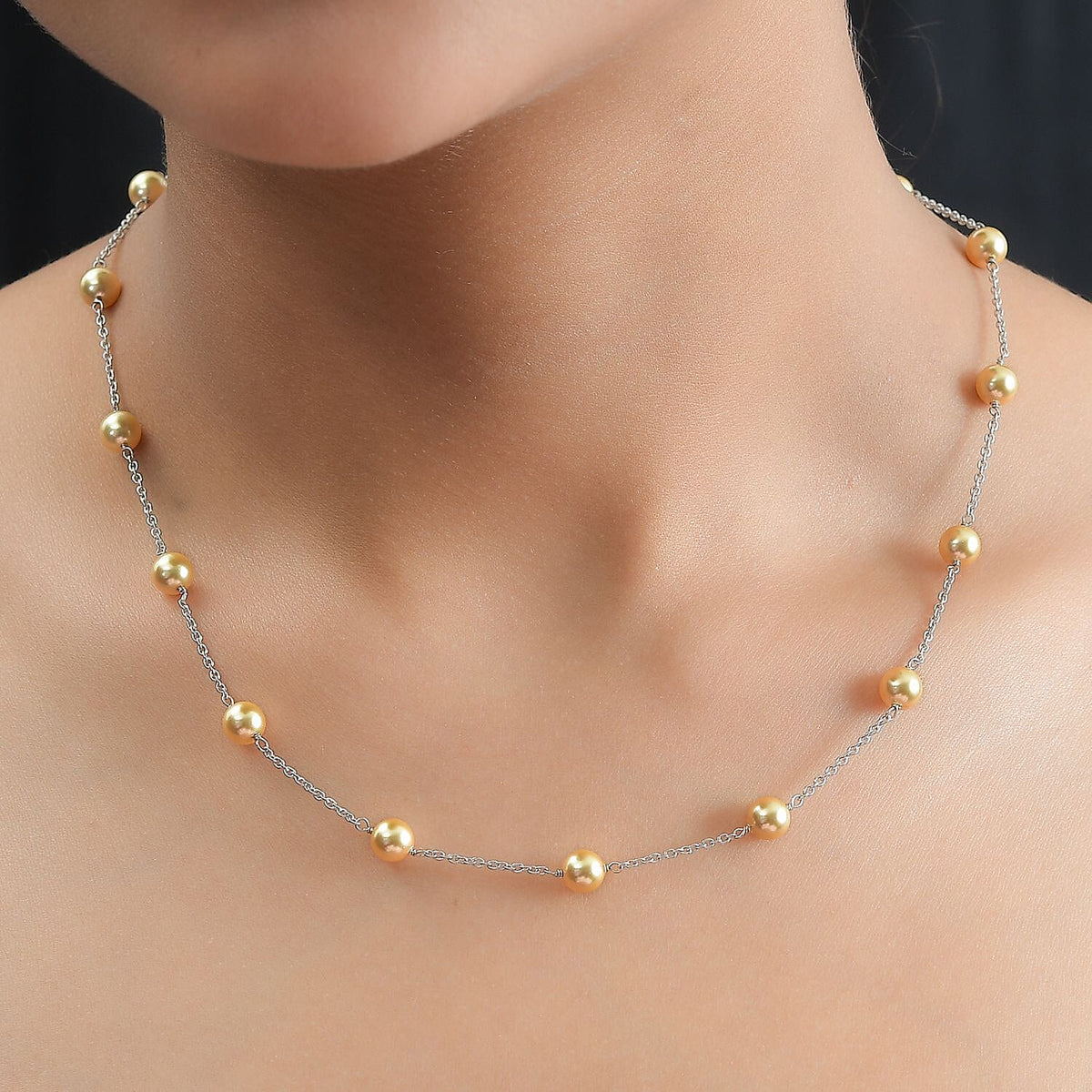 Gold Pearl Finest Austrian Crystal Necklace (Size - 20) in Platinum Overlay Sterling Silver 7688710 1
