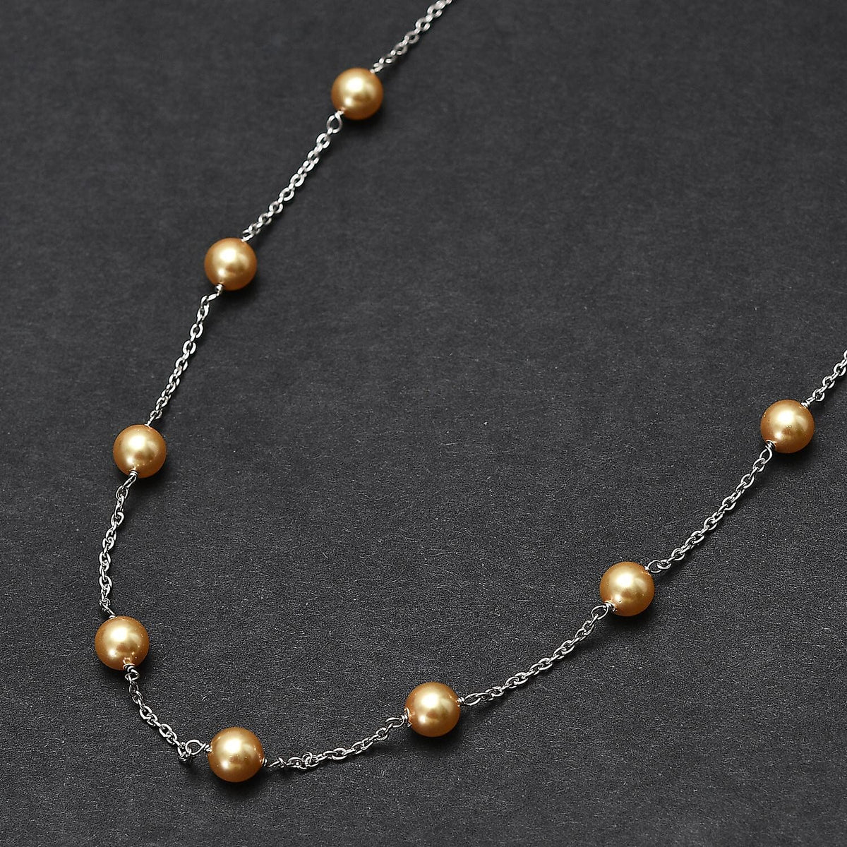 Gold Pearl Finest Austrian Crystal Necklace (Size - 20) in Platinum Overlay Sterling Silver 7688710 2