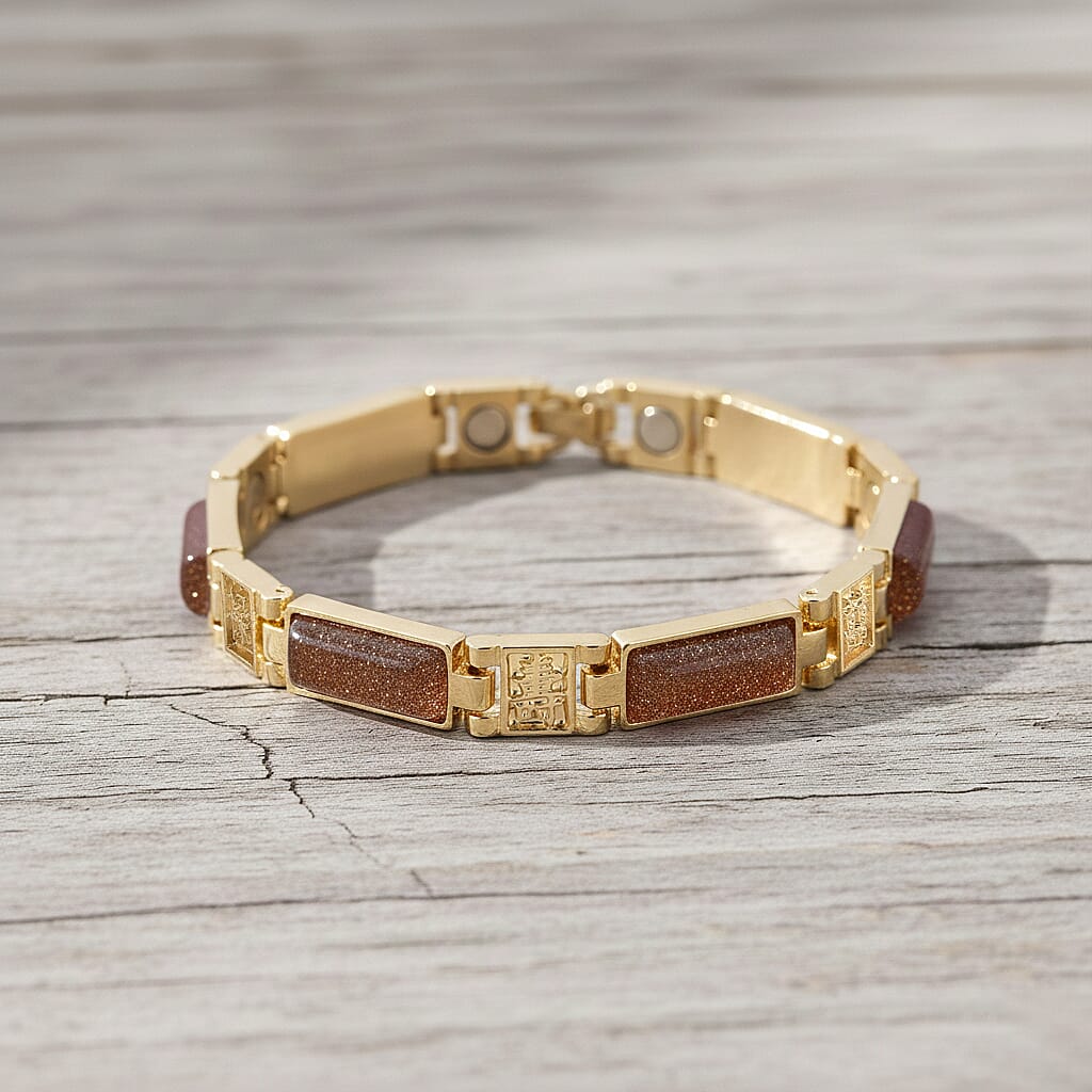 Designer Inspired- Gold Sandstone Magnetic Therapy Bracelet (Size - 7.25) 16.00 Ct V32533770 2