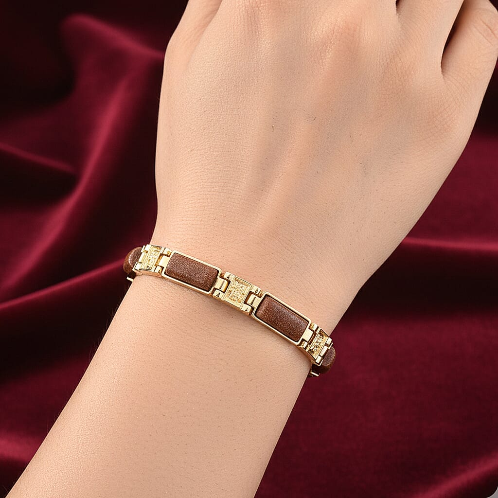 Designer Inspired- Gold Sandstone Magnetic Therapy Bracelet (Size - 7.25) 16.00 Ct V32533770 3