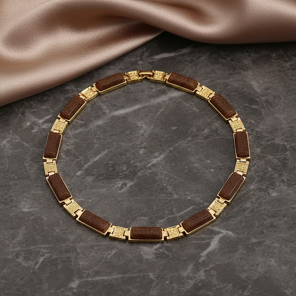 Gold Sandstone Magnetic Therapy Necklace (Size - 16) 50.00 Ct. V32512855 2