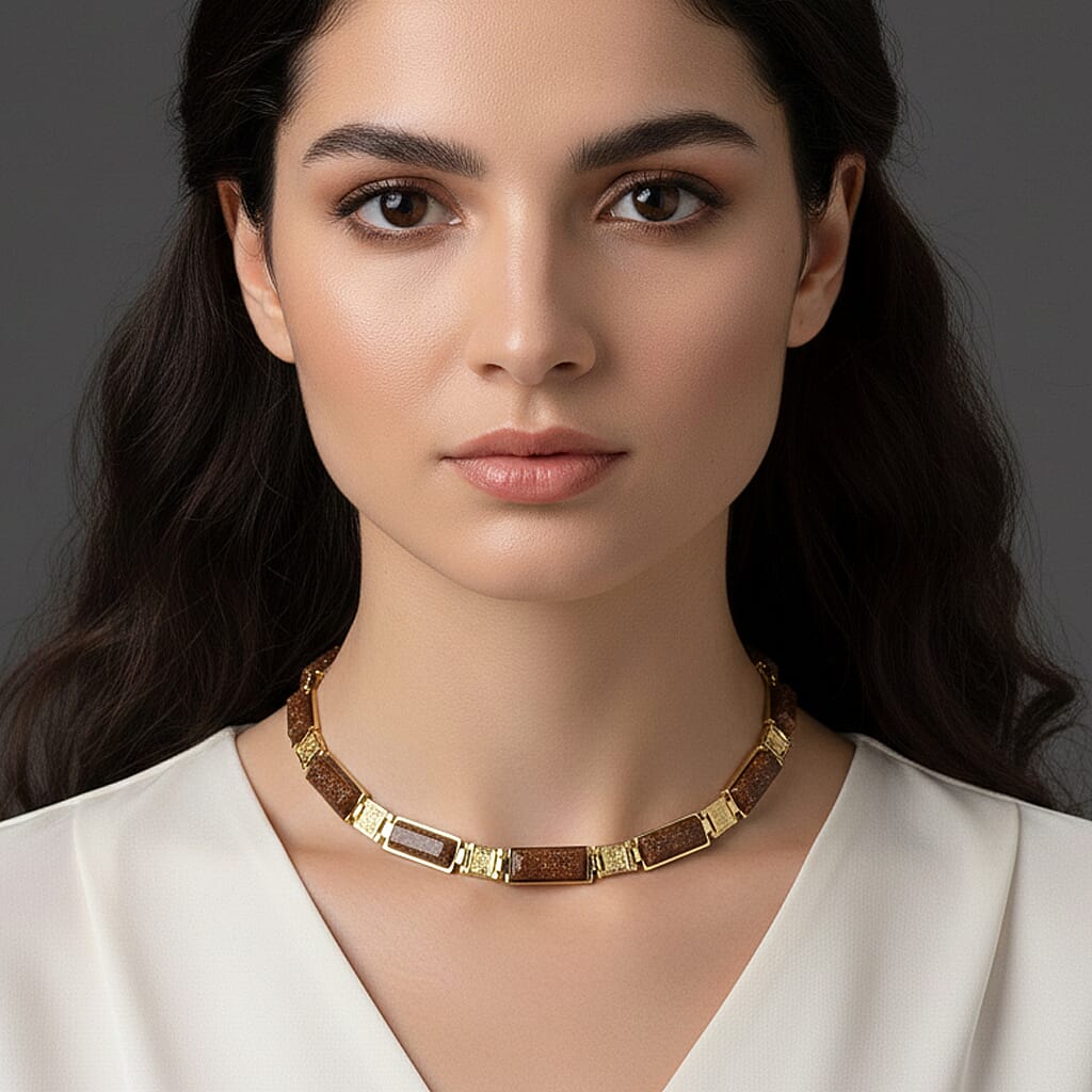 Gold Sandstone Magnetic Therapy Necklace (Size - 16) 50.00 Ct. V32512855 3