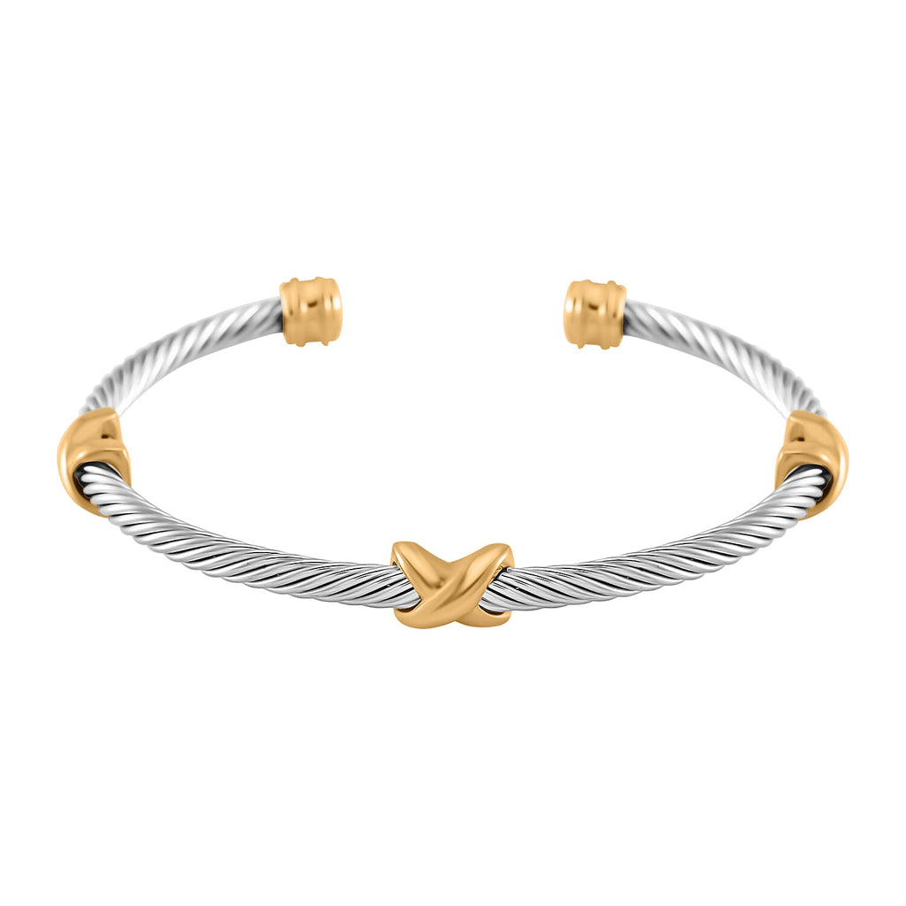 Dual Tone Criss Cross Bangle (Size - 7.5)