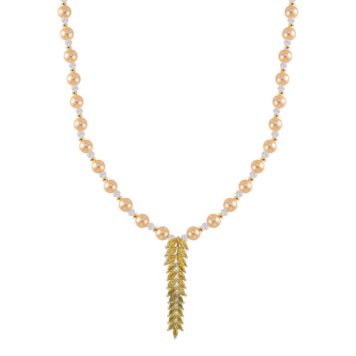 Designer Closeout - Golden Colour Shell Pearl, Gold Cubic Zirconia and Crystal Necklace (Size 20-22) 7754476 1