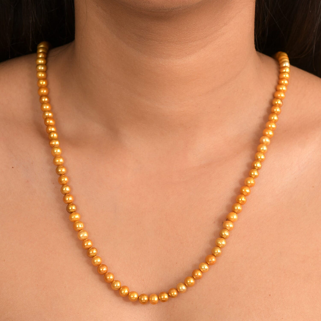 Golden Dyed Pearl Stone Necklace (Size 32) 210.00 Ct.