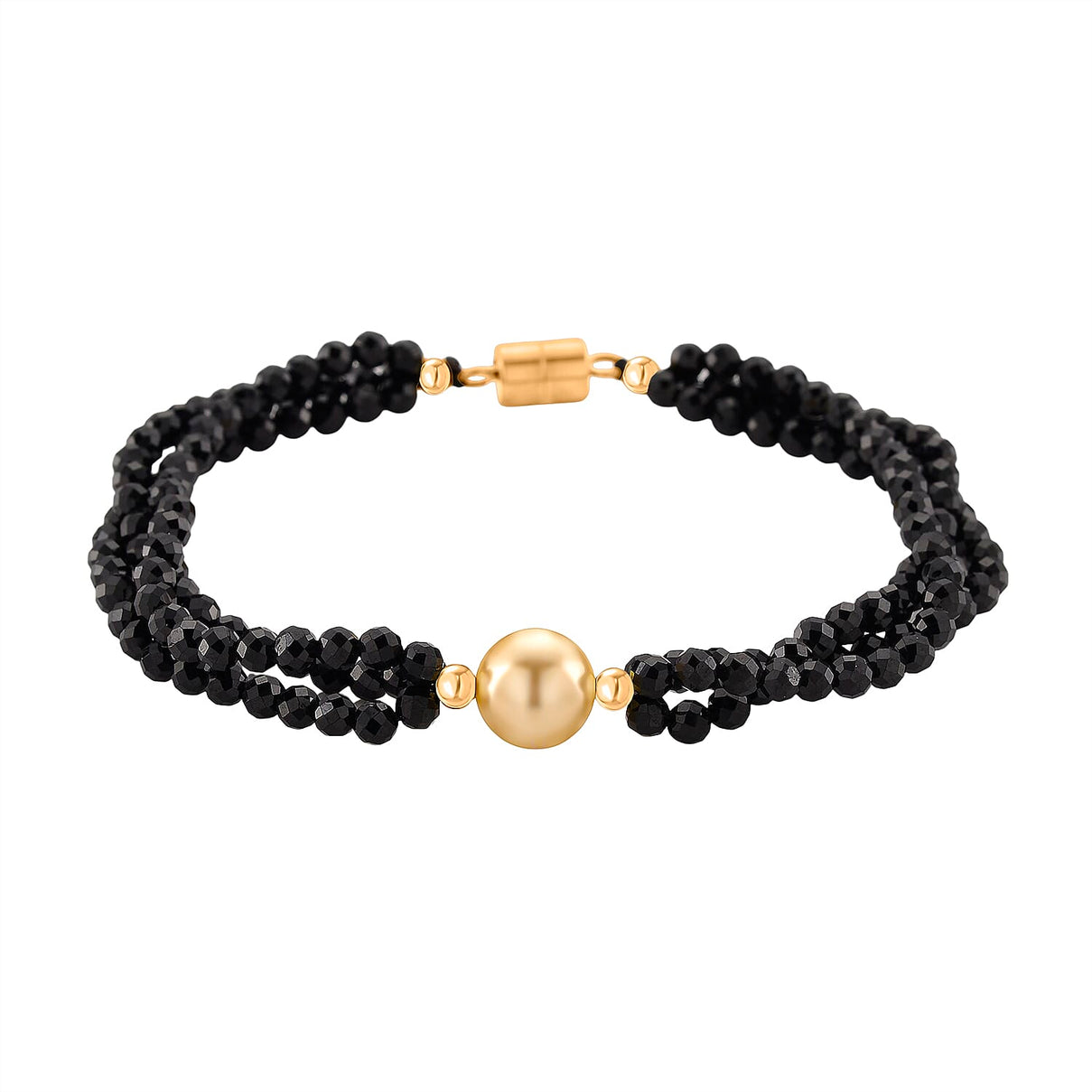 Golden Fresh Water Pearl &amp; Black Spinel Beads Bracelet (Size 8) with Magnetic Lock in Yellow Gold Plated 45.00 Ct. 8243814 0