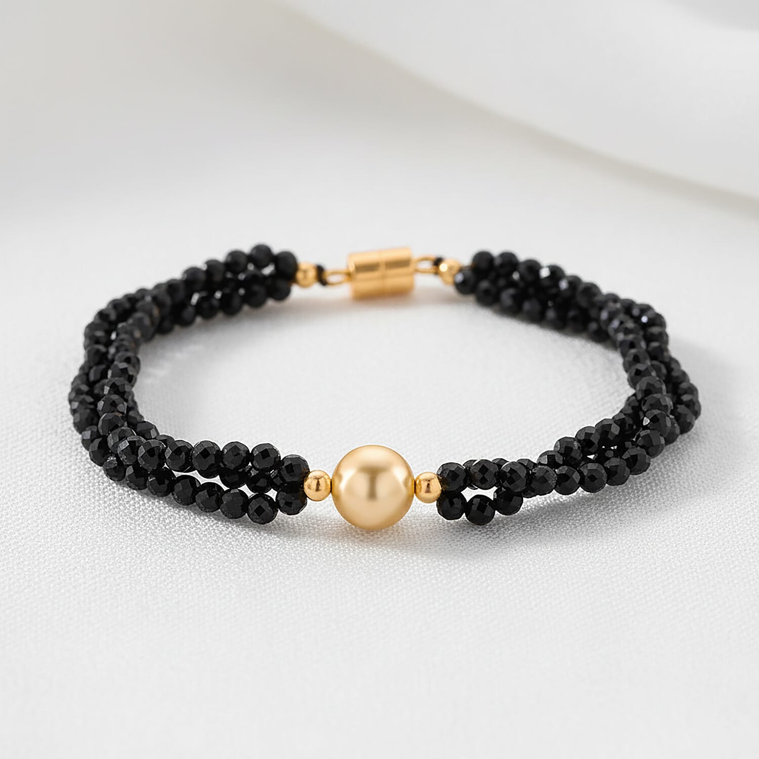 Golden Fresh Water Pearl &amp; Black Spinel Beads Bracelet (Size 8) with Magnetic Lock in Yellow Gold Plated 45.00 Ct. 8243814 2