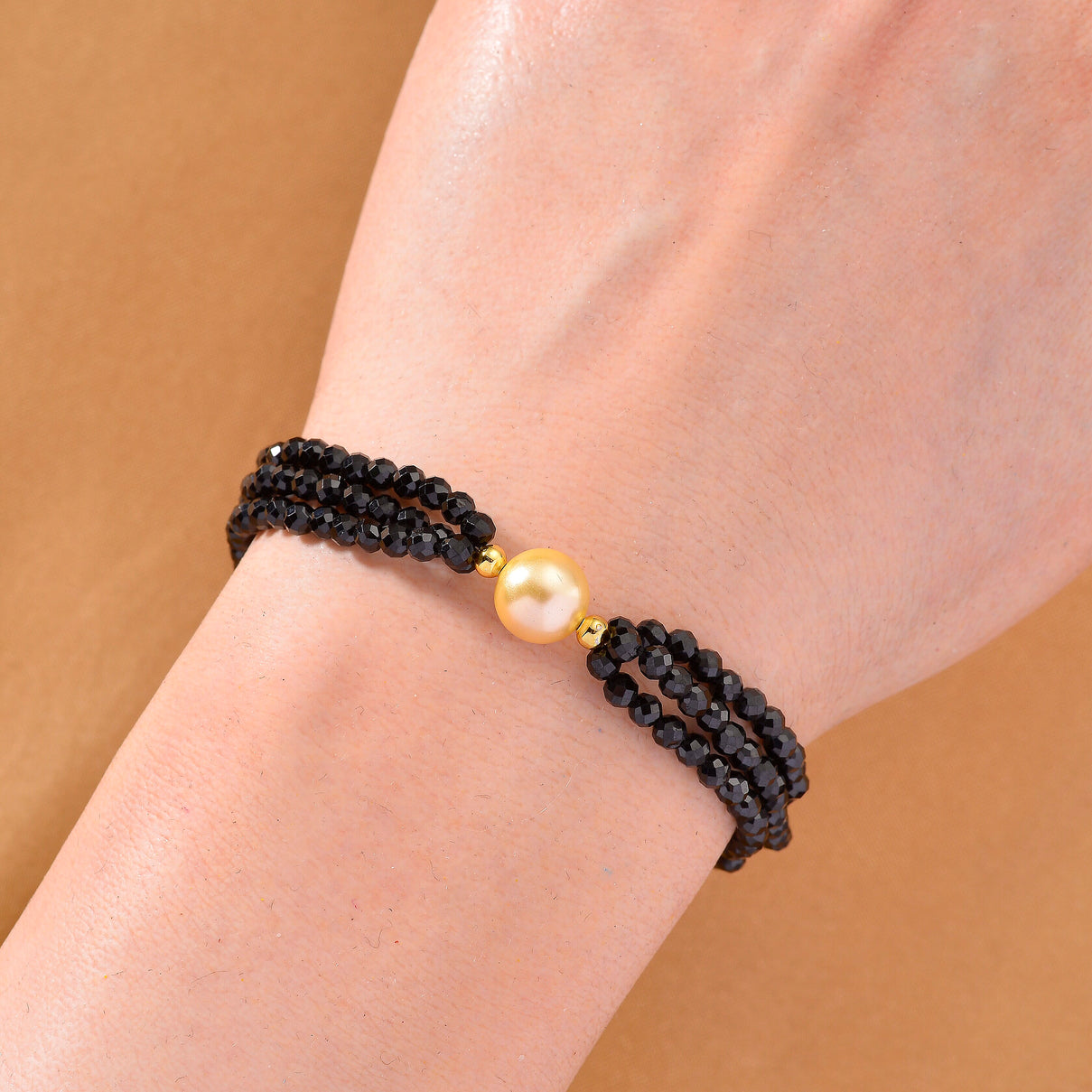 Golden Fresh Water Pearl &amp; Black Spinel Beads Bracelet (Size 8) with Magnetic Lock in Yellow Gold Plated 45.00 Ct. 8243814 3