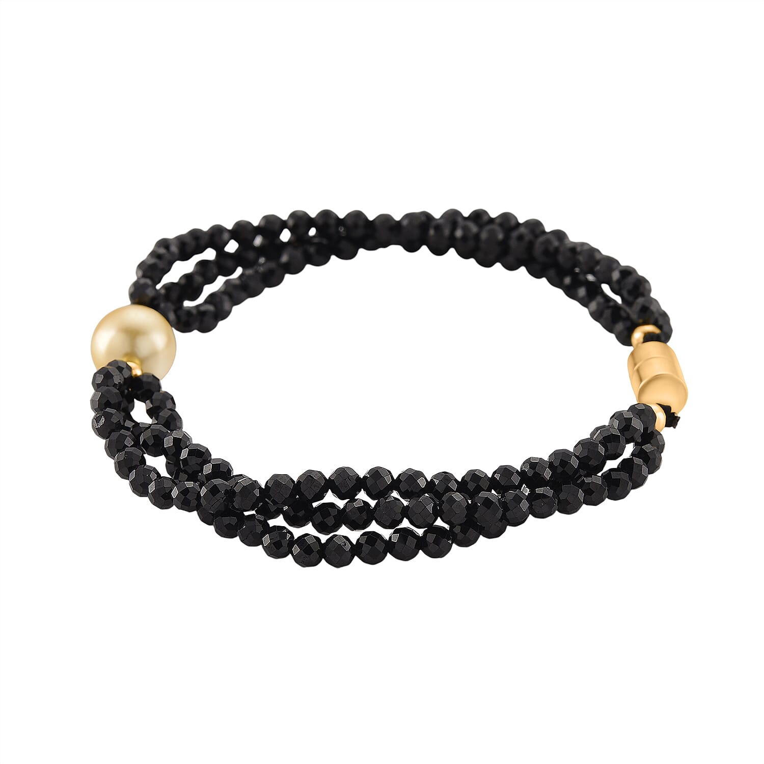 Golden Fresh Water Pearl &amp; Black Spinel Beads Bracelet (Size 8) with Magnetic Lock in Yellow Gold Plated 45.00 Ct. 8243814 5