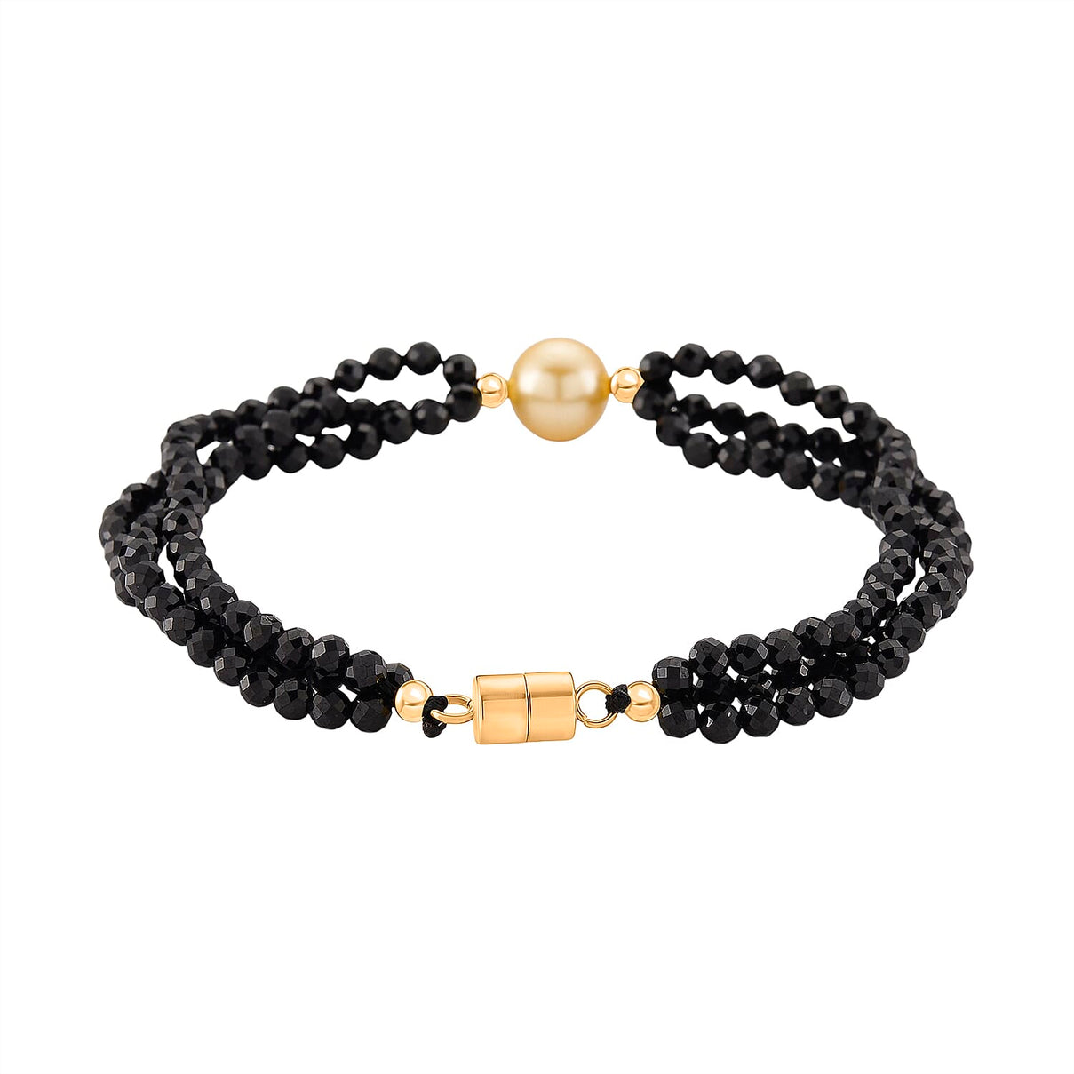 Golden Fresh Water Pearl &amp; Black Spinel Beads Bracelet (Size 8) with Magnetic Lock in Yellow Gold Plated 45.00 Ct. 8243814 6