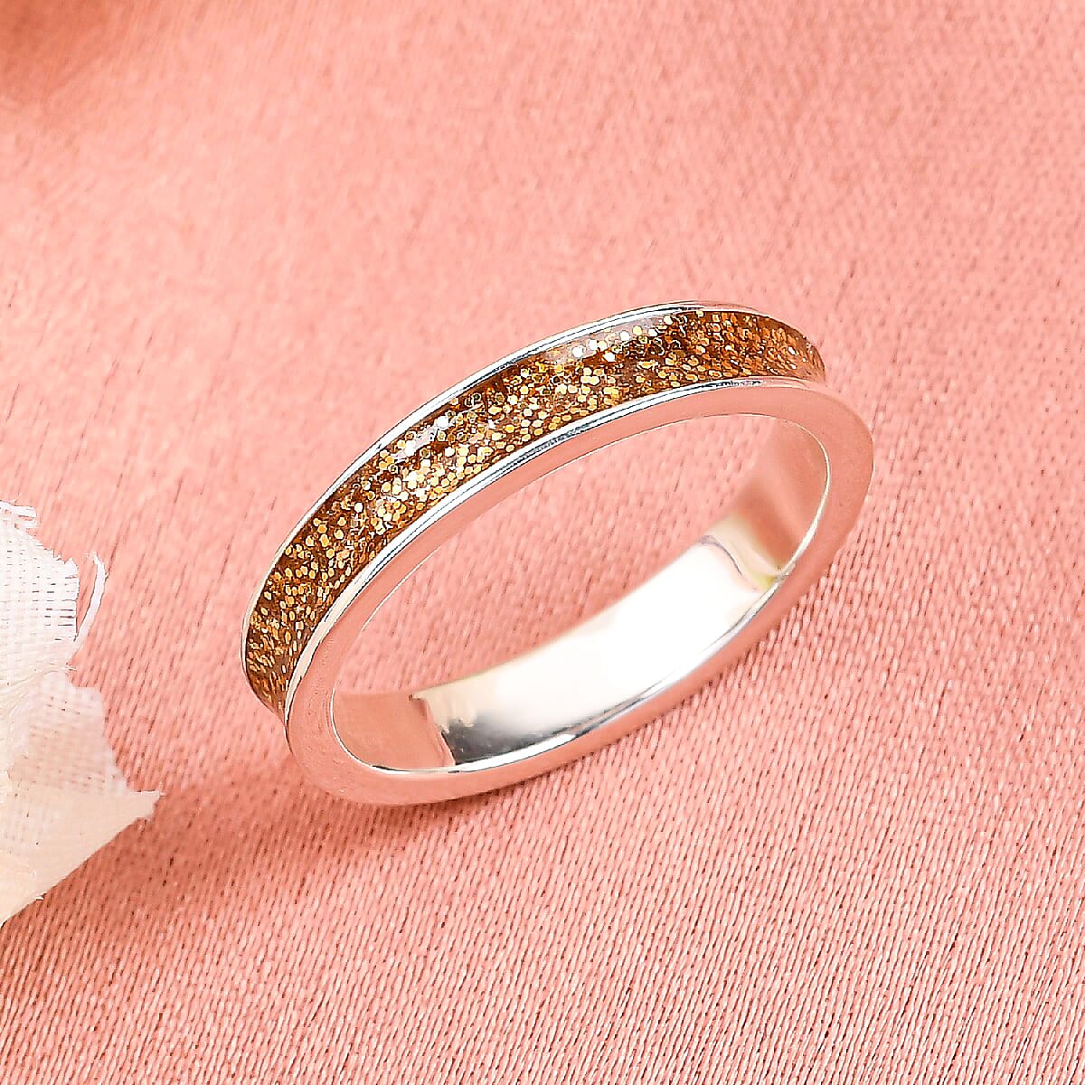 Golden Glitter Enamelled Band Ring in Sterling Silver 3826636 1