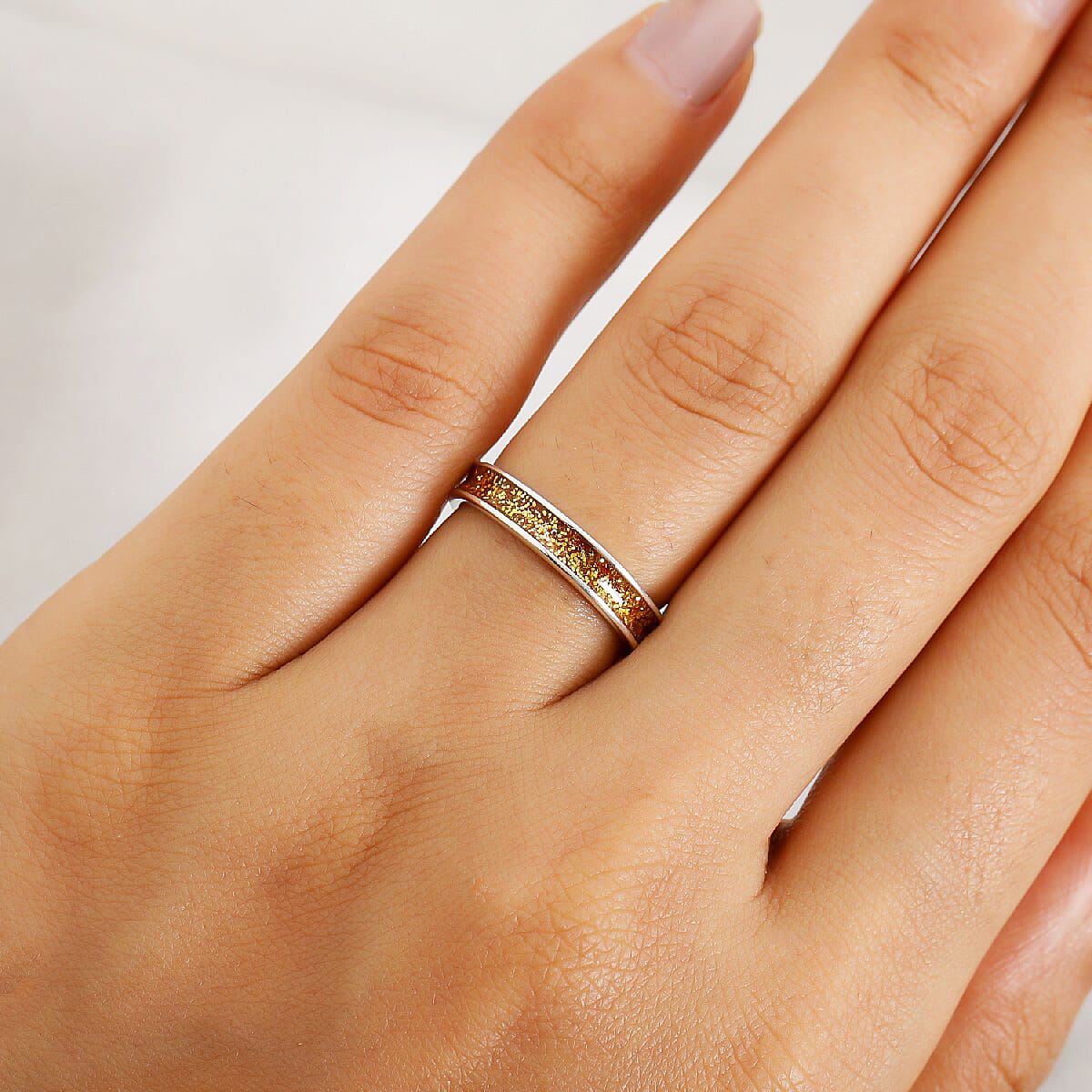 Golden Glitter Enamelled Band Ring in Sterling Silver 3826636 2