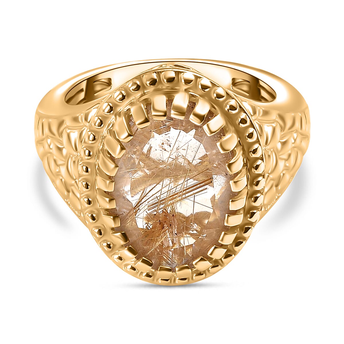 Natural Golden Rutilated Quartz Vintage Solitaire Ring  5.34 Ct. 7861701 0