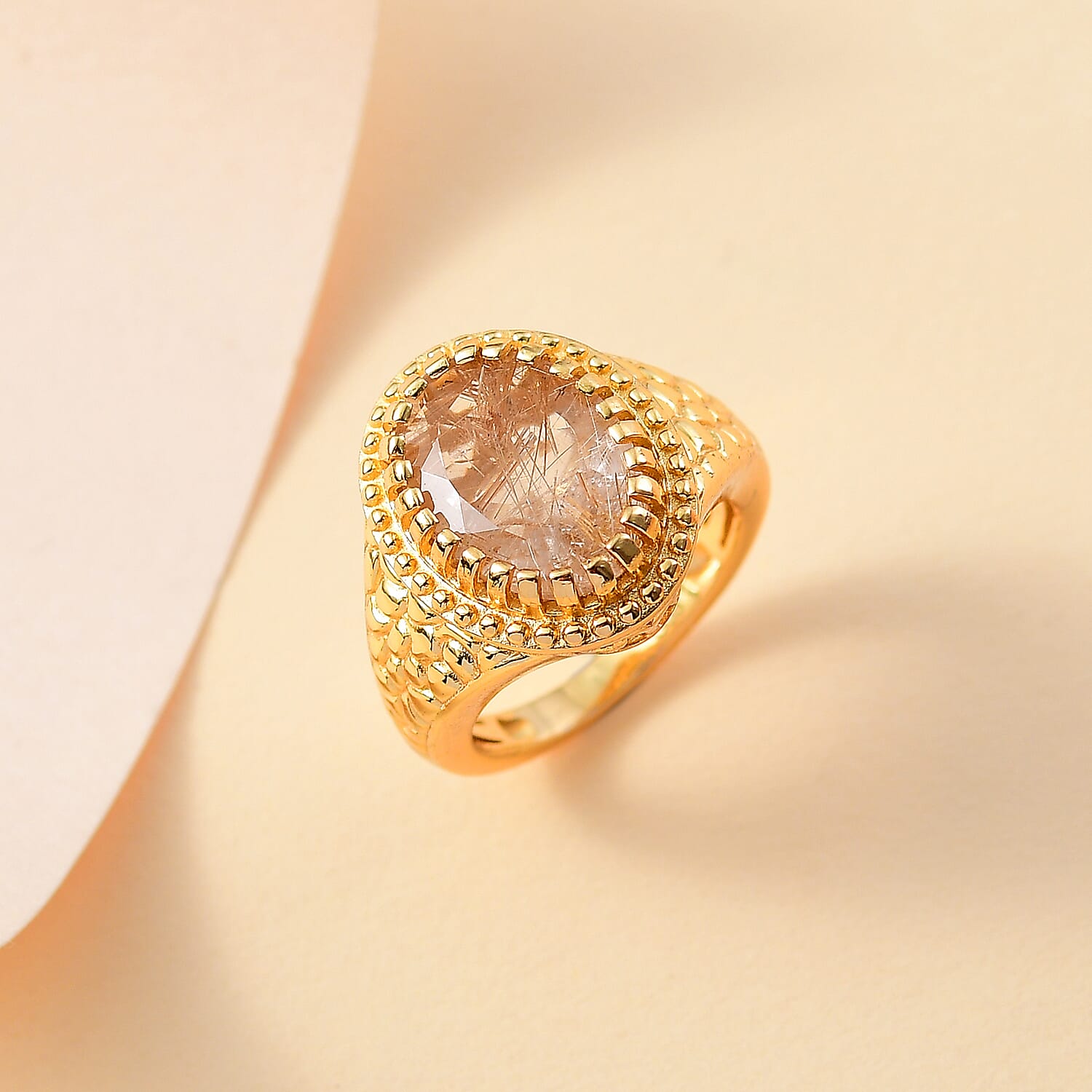 Natural Golden Rutilated Quartz Vintage Solitaire Ring  5.34 Ct. 7861701 1