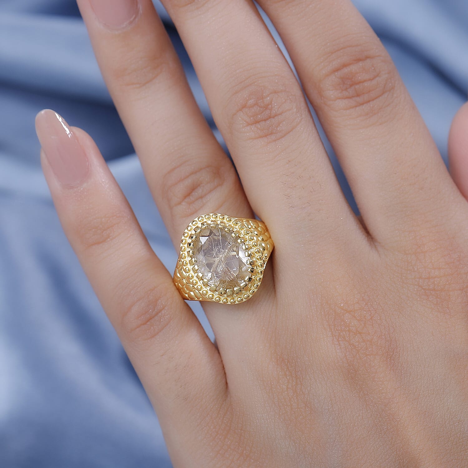 Natural Golden Rutilated Quartz Vintage Solitaire Ring  5.34 Ct. 7861701 2