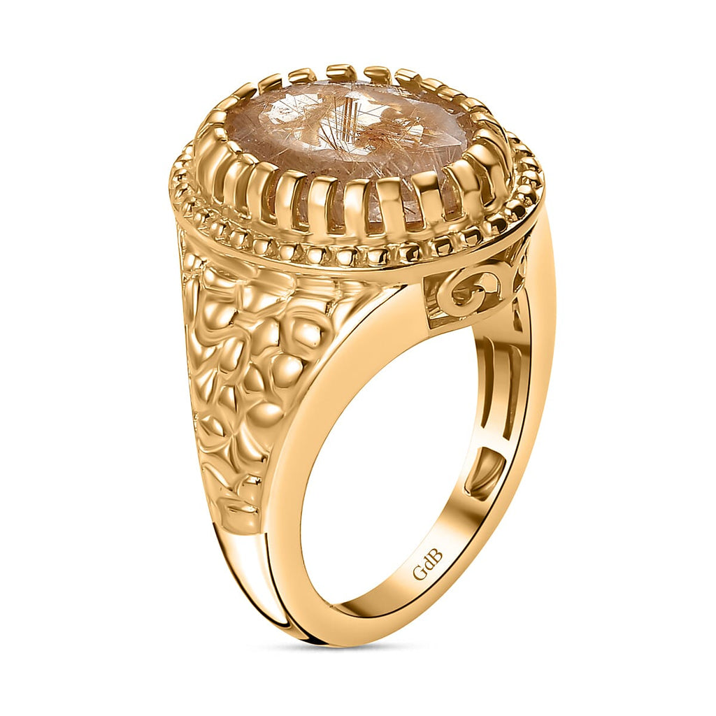 Natural Golden Rutilated Quartz Vintage Ring  Ct 5.34