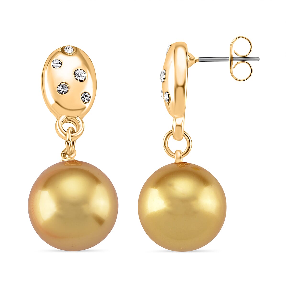 Golden Shell Pearl &amp; Austrian White Crystal Earring with Push Back in Yellow Gold Plated 30.20 Ct. V32734234 2
