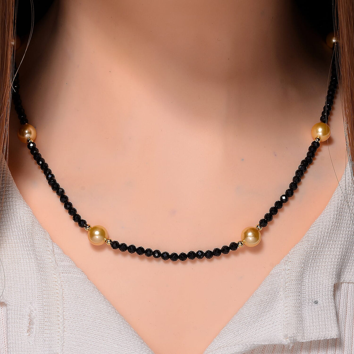 Golden Shell Pearl &amp; Black Spinel Necklace (Size 30) in Yellow Colour Tone 127.00 Ct. 8061142 2