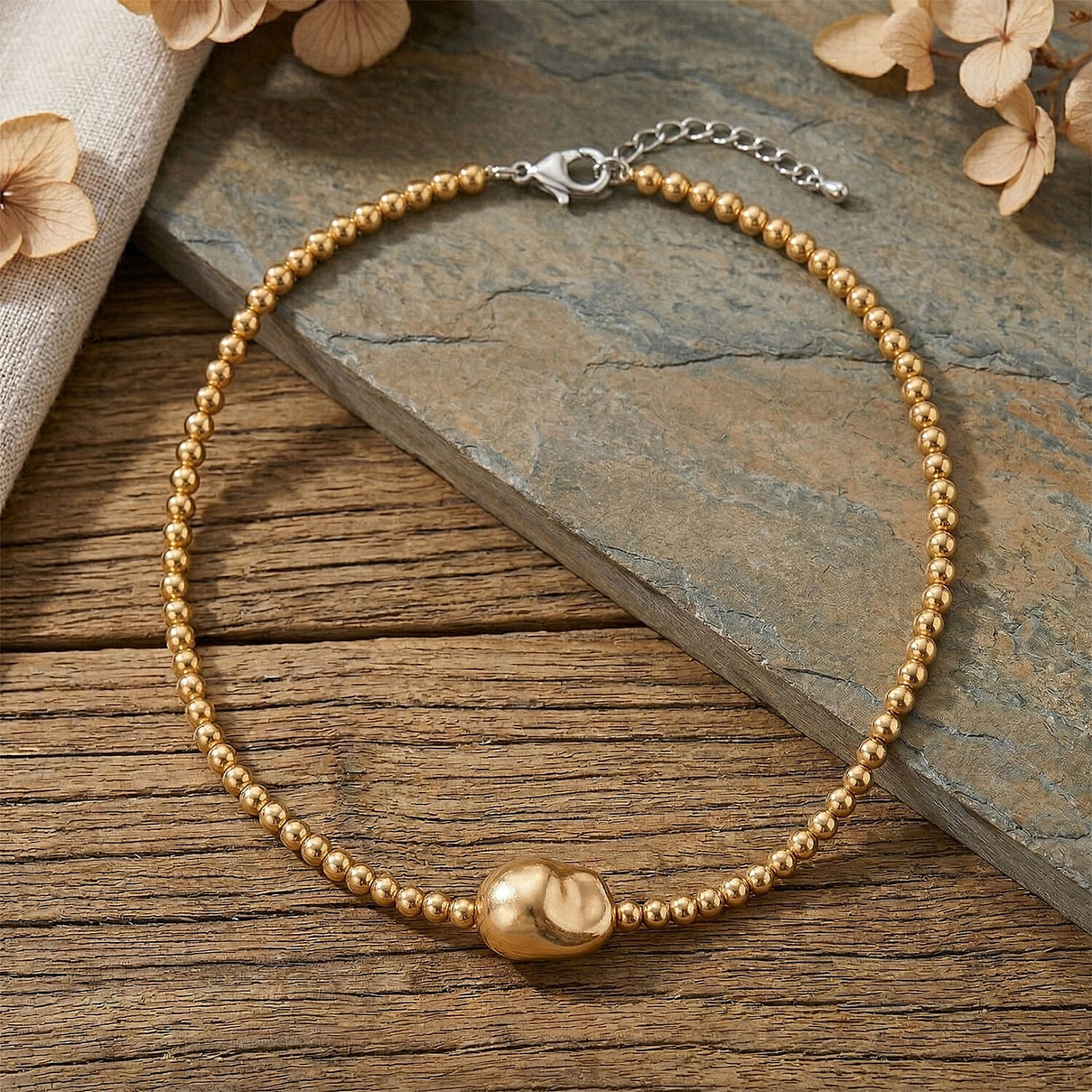 Golden Shell Pearl Necklace (Size - 18+2 Ext) in Silver Tone V32513661 3
