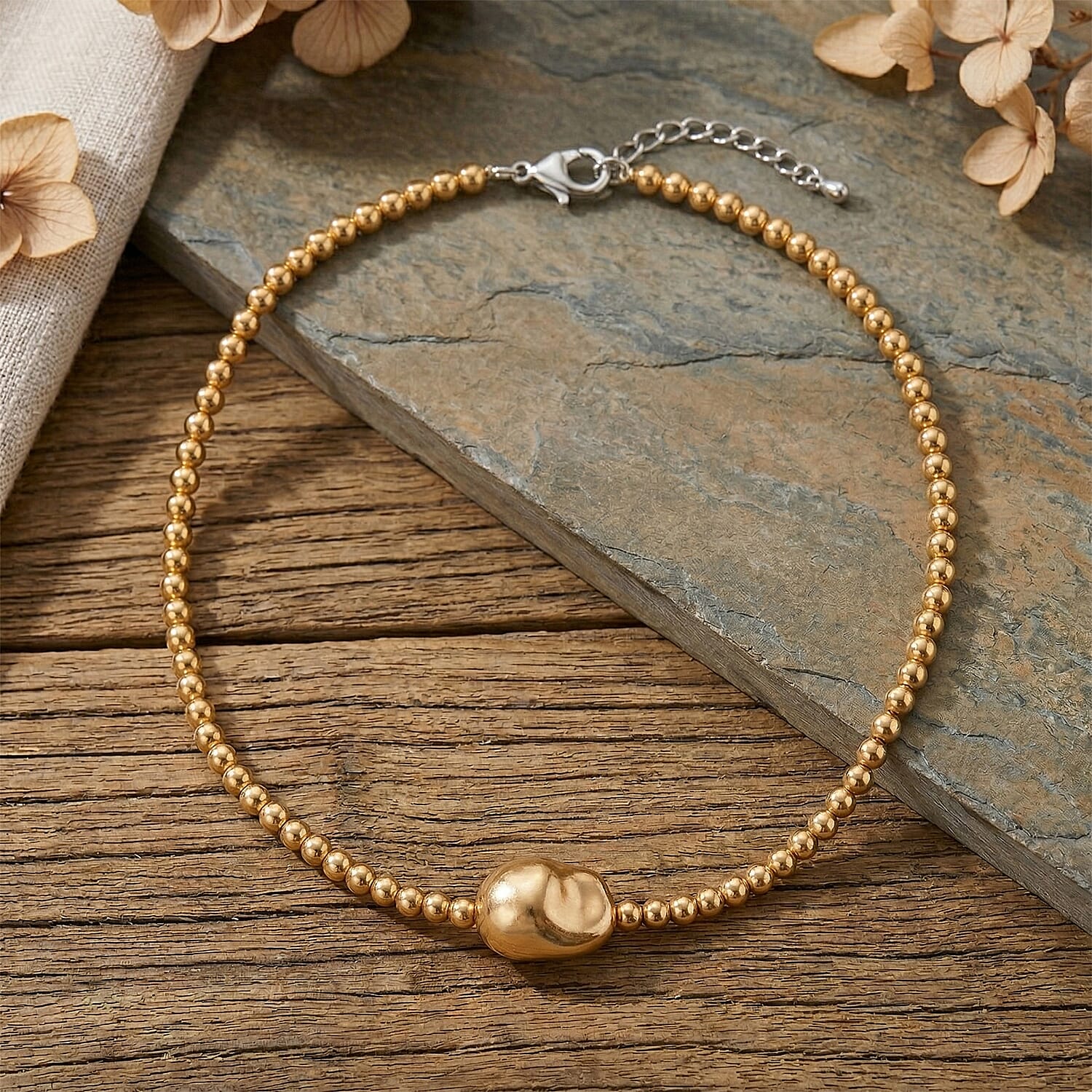 Golden Shell Pearl Necklace (Size - 18+2 Ext) in Silver Tone V32513661 3